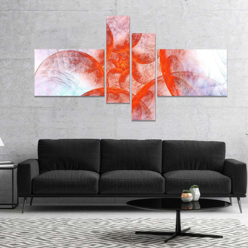 Large Red Fractal Circles, Floral Canvas Art Print, 60"x32", 4 panels