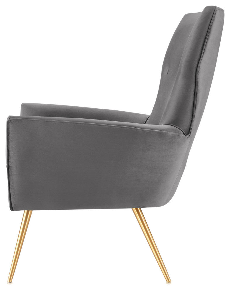 Armchair Accent Tufted Chair, Gray, Velvet, Modern, Mid Century Lounge