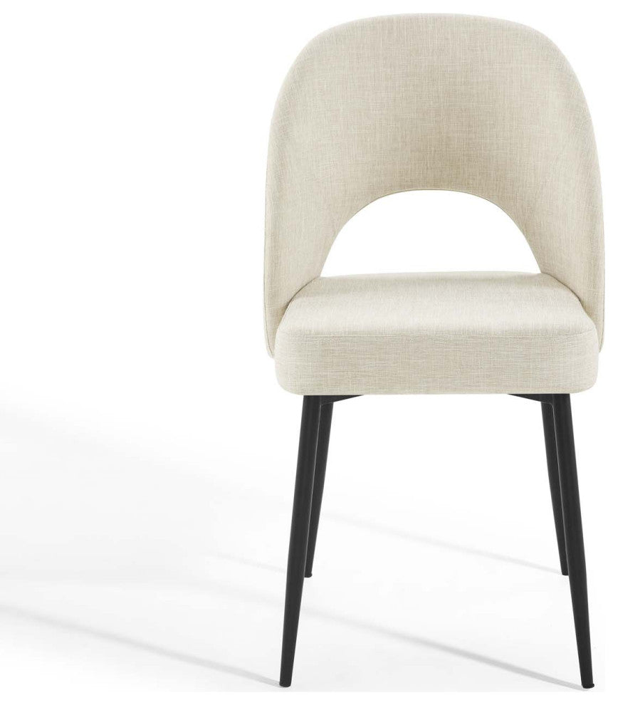 Side Dining Chair, Fabric, Black Beige, Modern, Bistro Restaurant Hospitality