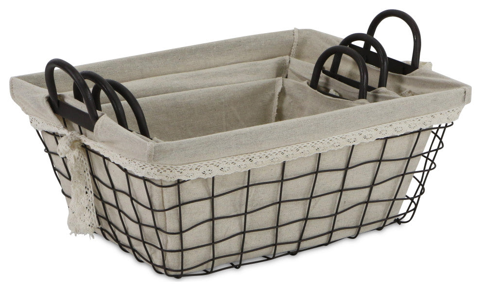 Set Of 3 Wire Basket With Linen Liner