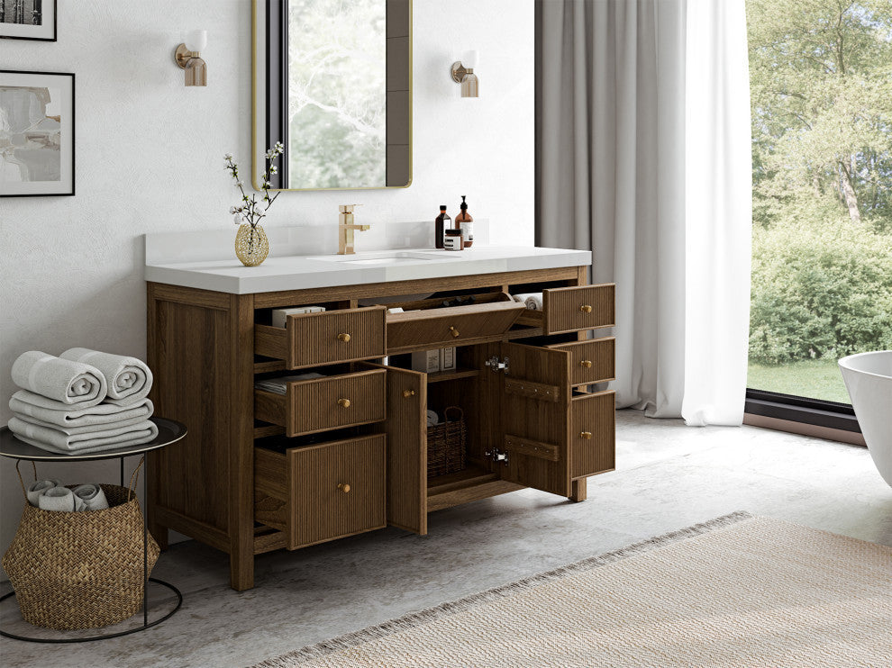 Sonoma Teak 60 Single Bathroom Vanity in Dark Natural with 2" Calacatta Nuvo
