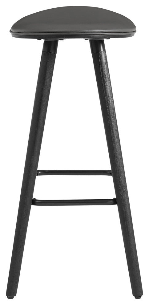 26" Gray Faux Leather Backless Black Wood Bar Stool