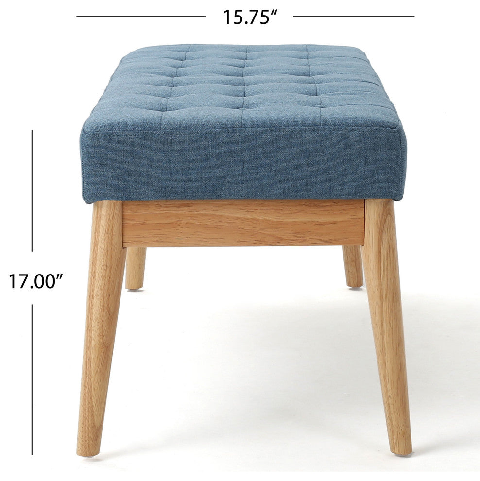 GDF Studio Mid-Century Modern Fabric Upholstered Bench, Air Force Blue