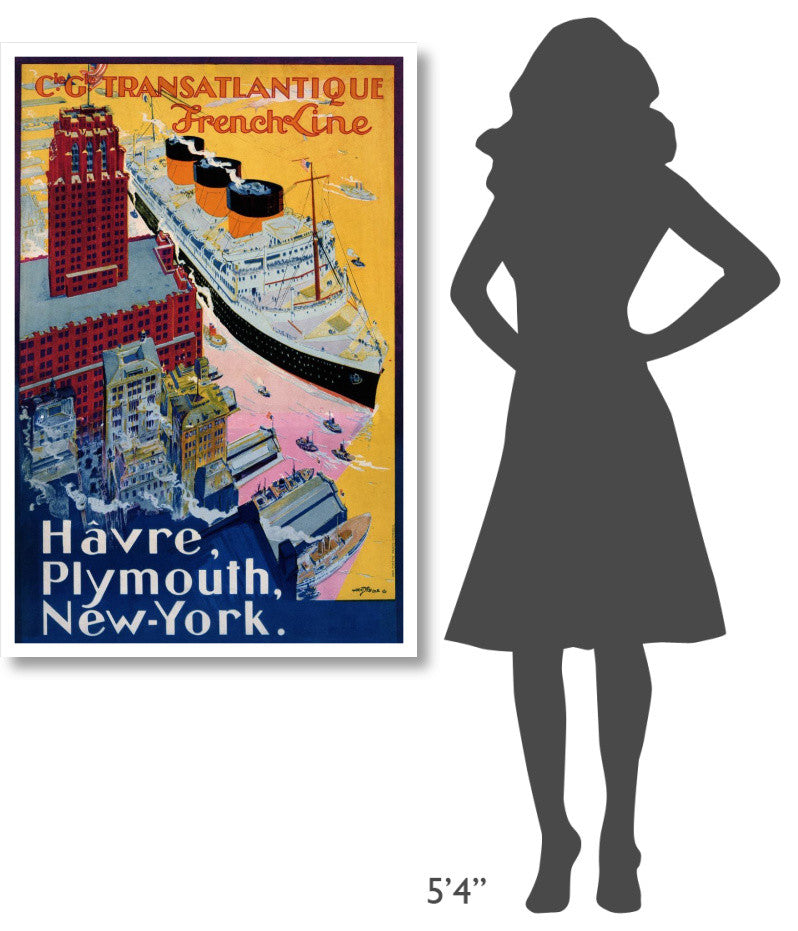 "Transatlantique-French Line / Paris-Havre-New York" Paper Art, 31"x46"
