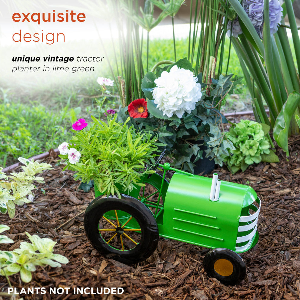 Metal Lime Green Tractor Planter