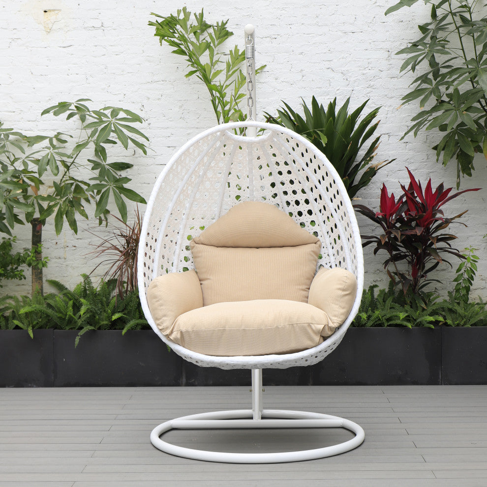 LeisureMod ESCW-40BG Beige Wicker Hanging Egg Swing Chair