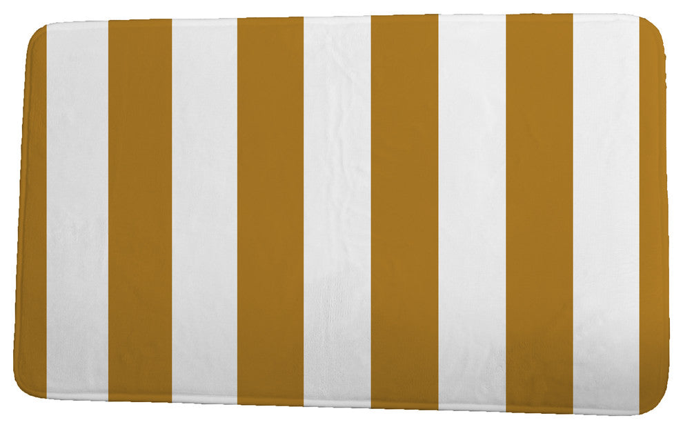 Goals, Gourds, and Gatherings Rugby Stripe Stripe Print Bath Mat, Gold, 21"x34"