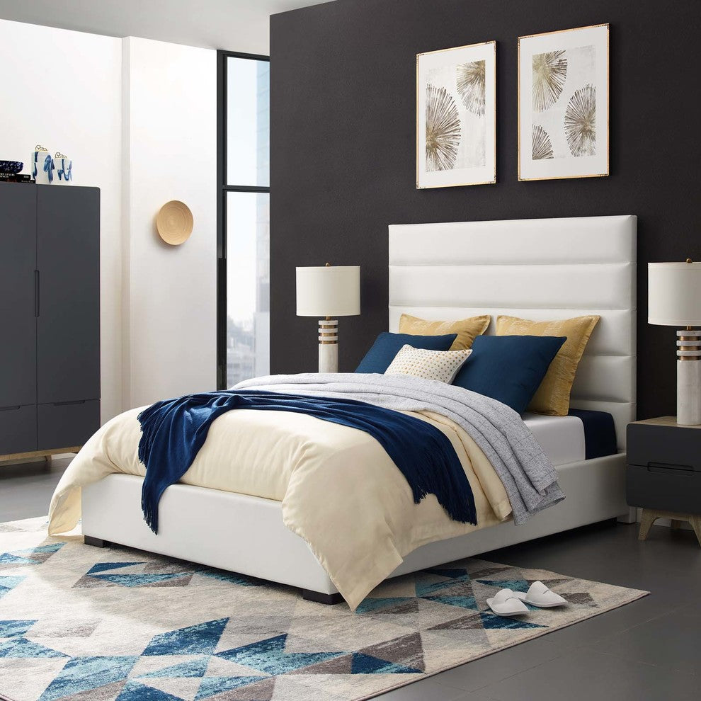 Genevieve Queen Faux Leather Platform Bed, White