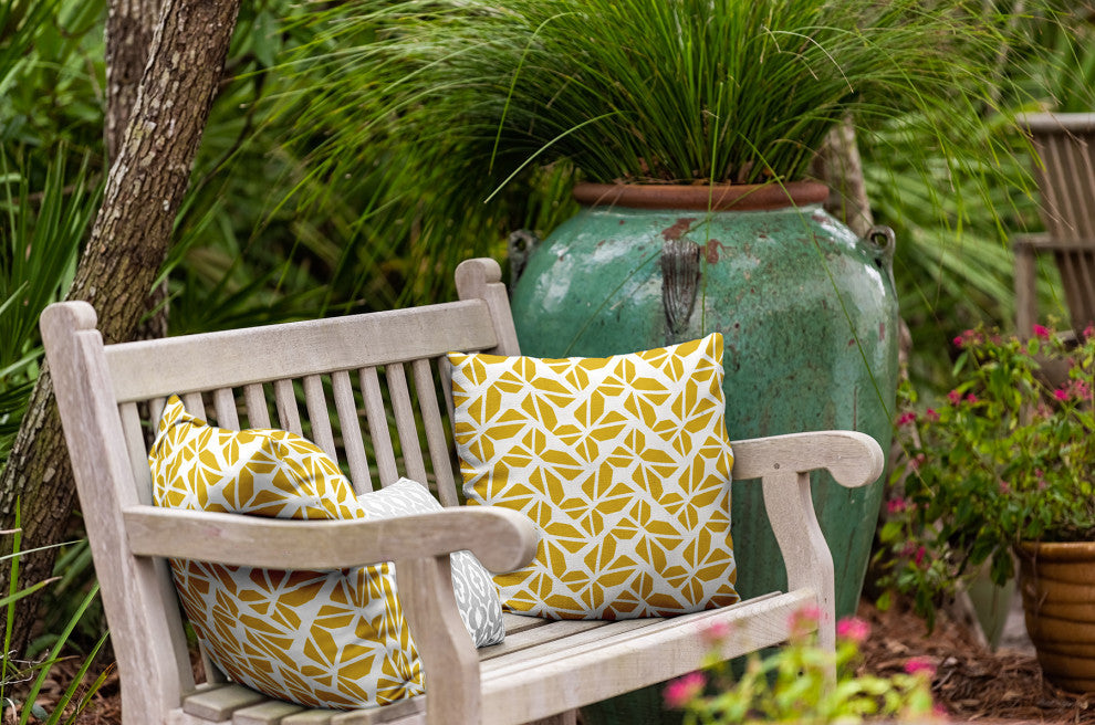 Kaleidoscope Graffiti Indoor/Outdoor Throw Pillow, Mustard, 18"x18"