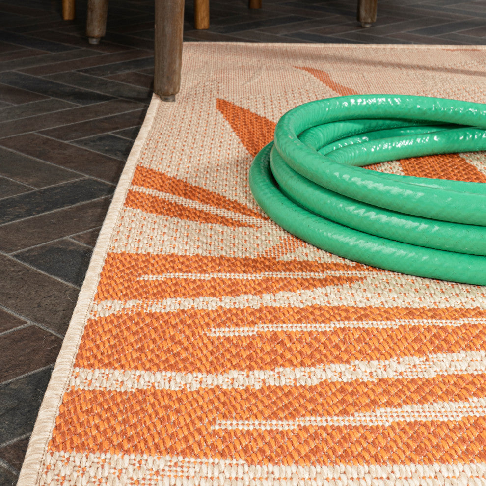 Havana Tropical Palm Leaf Indoor/Outdoor Area Rug, Cream/Orange, 4 X 6