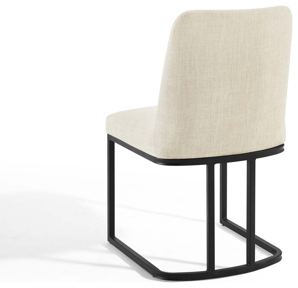 Side Dining Chair, Fabric, Metal, Black Beige, Modern, Cafe Bistro Restaurant