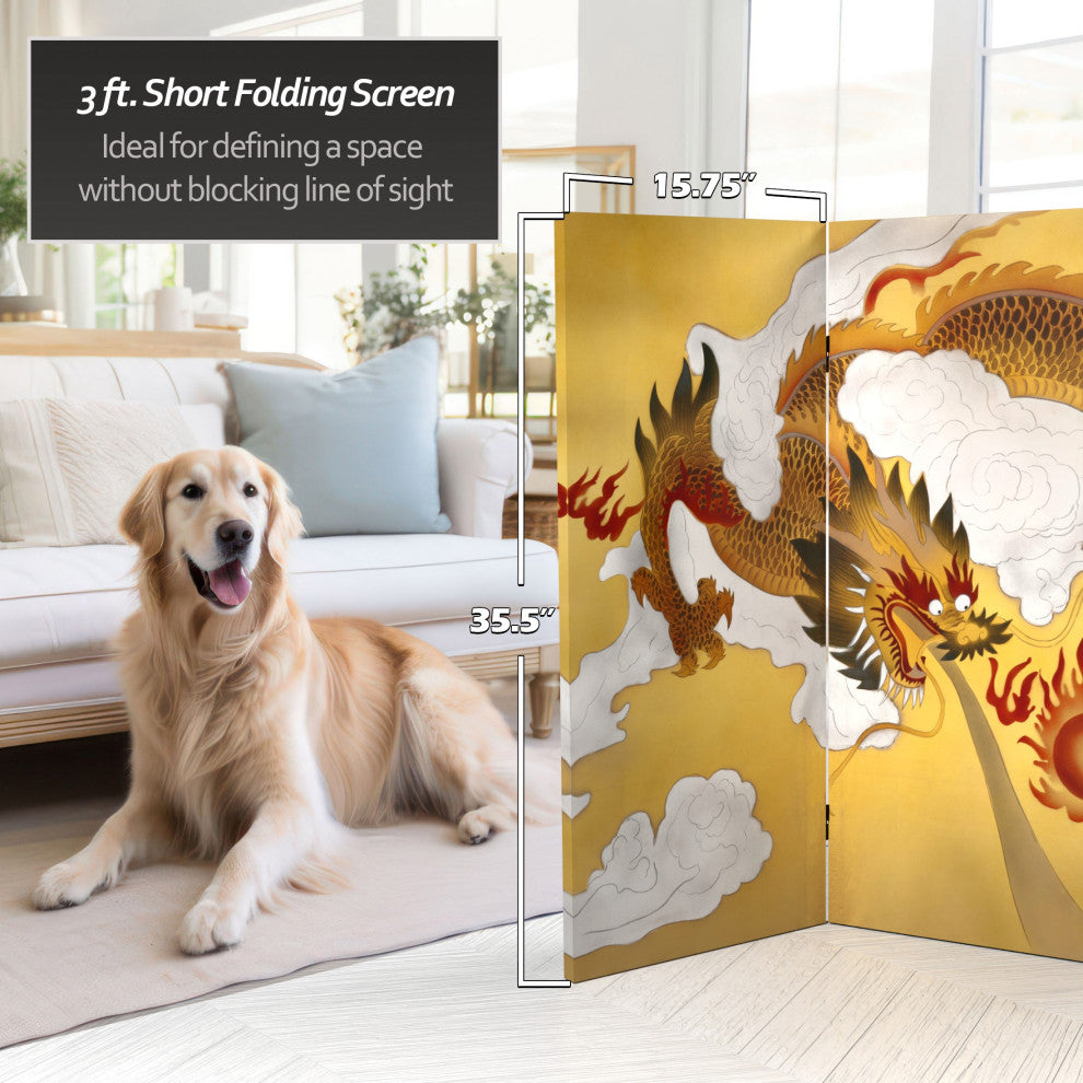 3'' Tall Double Sided Dragon in the Sky Canvas Room Divider