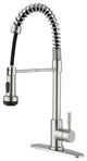 Single Handle Deck Mounted Spring Neck Pull Down Kitchen Faucet with Deckplate,