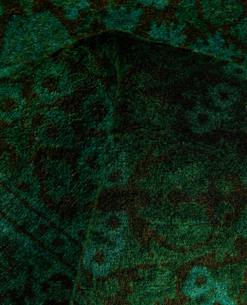 Overdyed One-of-a-Kind Hand-Knotted Area Rug Green, 2' 7" x 8' 3"