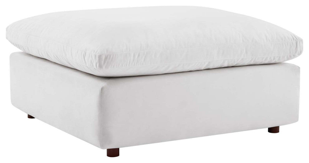 Commix Down Filled Overstuffed Performance Velvet Ottoman, White