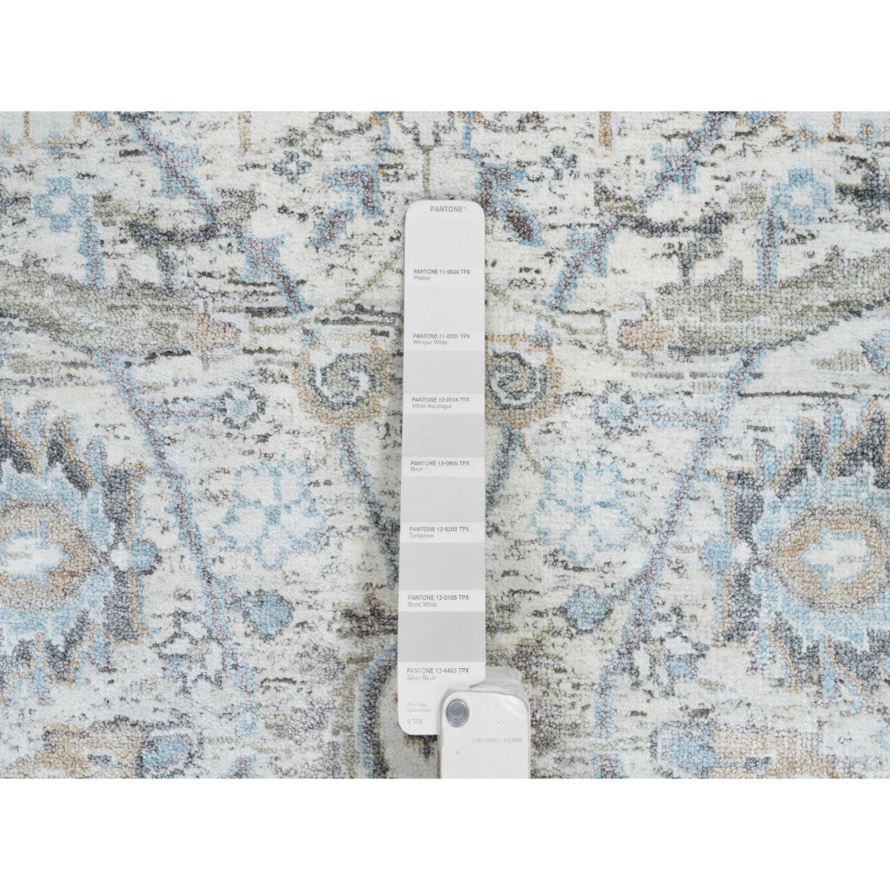 Ivory Silk With Wool Hand Knotted Sickle Leaf Design XL Runner Rug, 2'6"x18'1"