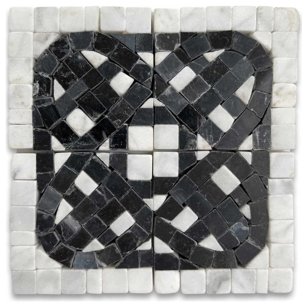 Marble Mosaic Border Decorative Tile Quadra Bianco 2.25x2.25 Tumbled, 1 piece