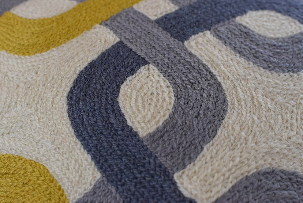 Gotcha Geometric Suzani Ivory Gray Gold Pillow Cover Handembroidered Wool 20x20"