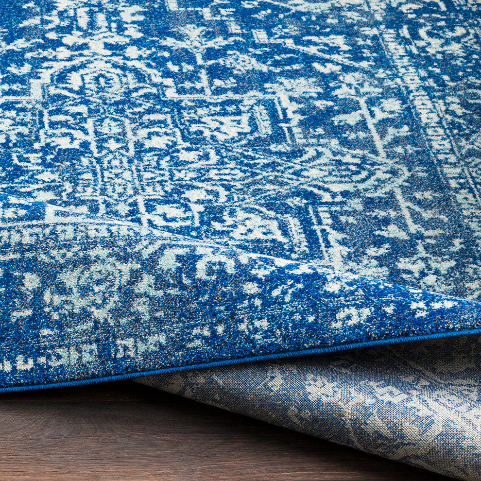 Harput Traditional Dark Blue, Teal Area Rug, 2'7"x7'3"