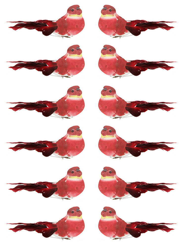 Smoke Spotted Bird Christmas Ornaments, Red and White, Set of 12, 5"