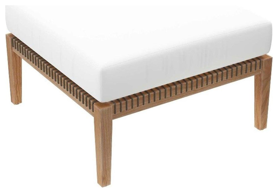 Clearwater Outdoor Patio Teak Wood Ottoman, Gray White
