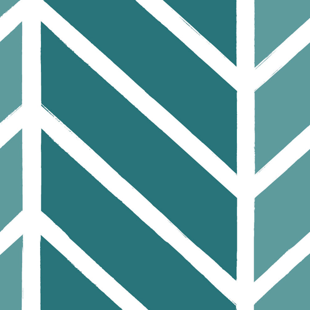 Herringbone Two Tone Peel and Stick Vinyl Wallpaper, Teal, 24"w X 60"h
