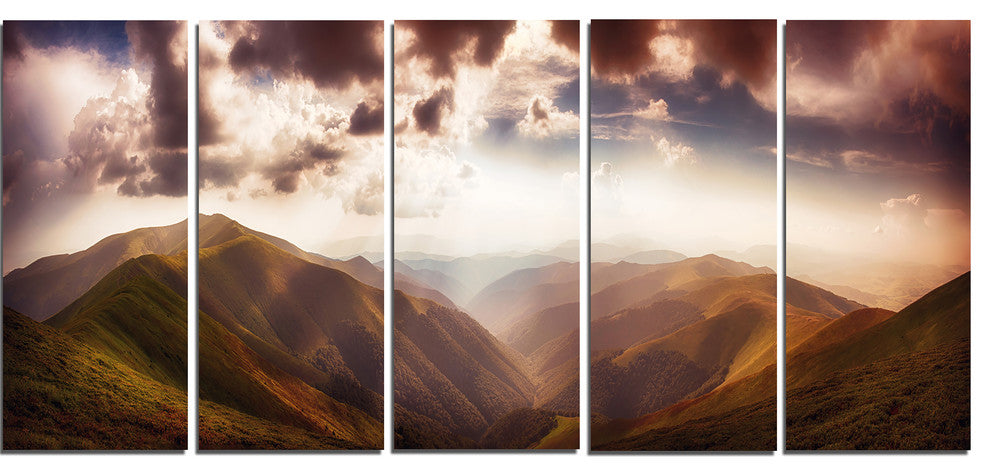 Polonina Borzava Panorama, Landscape Canvas Art Print, 60"x28", 5 Panels