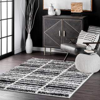 Nuloom Carolise Shag Striped Vintage Area Rug, Black And White 9'x12'