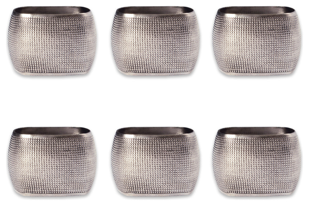 DII Silver Textured Square Napkin Ring, Set of 6