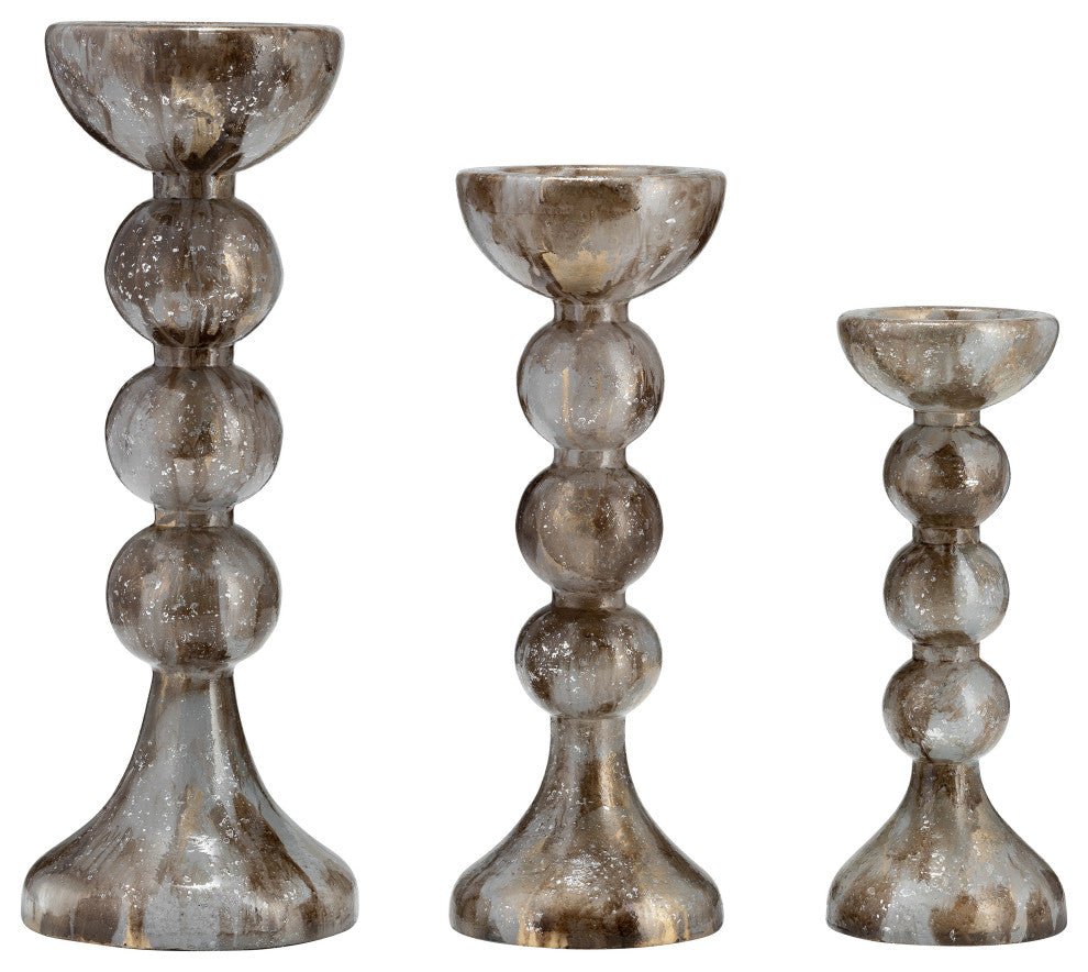 Glass, 13"H, Bubbly Candle Holder, Brown