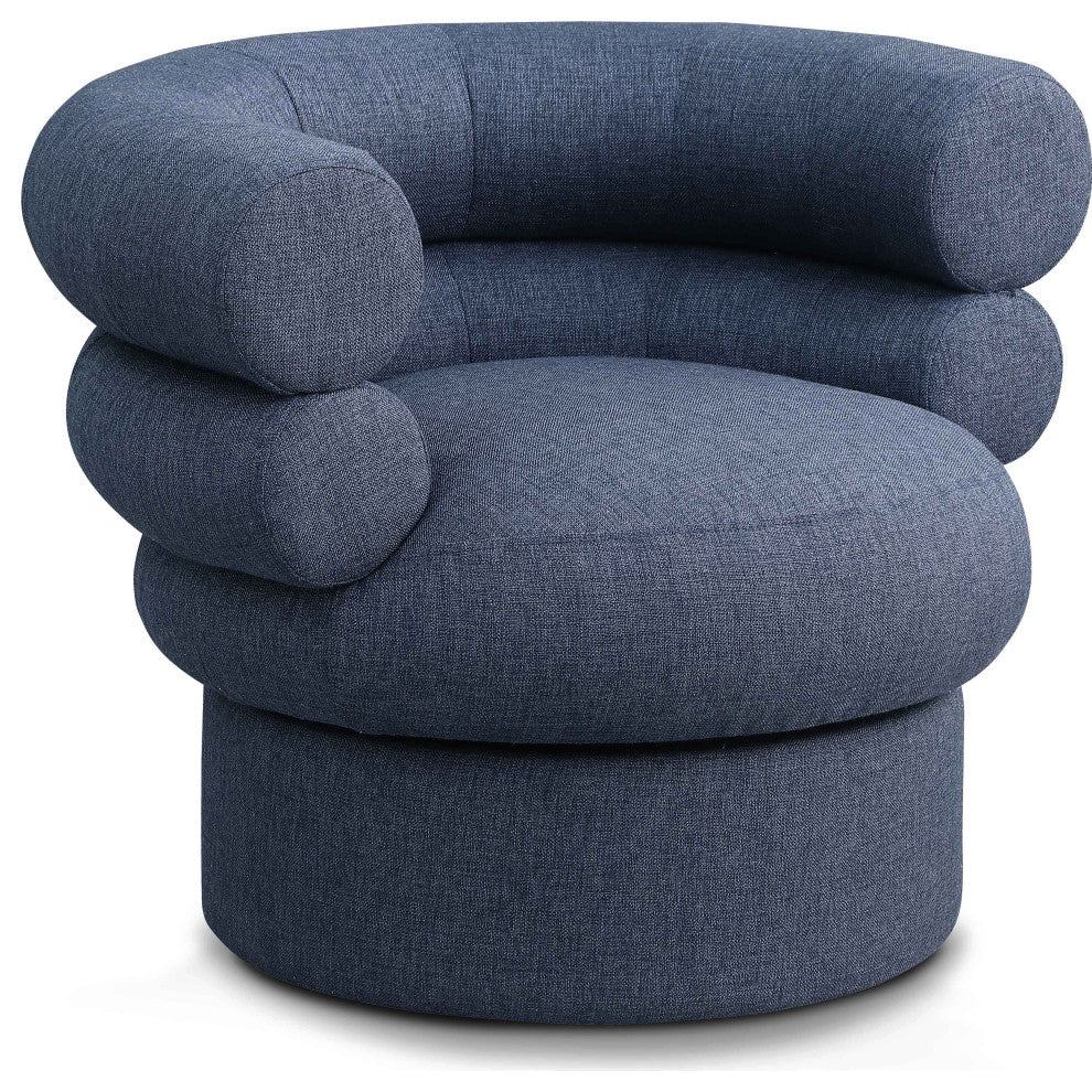 Valentina Linen Textured Fabric Upholstered Accent Swivel Chair, Navy