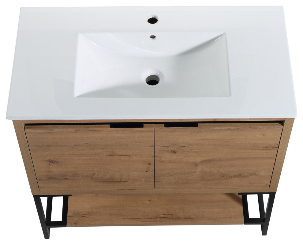 36 inch Plywood Freestanding Bathroom Vanity Set with Integrated Ceramic Sink