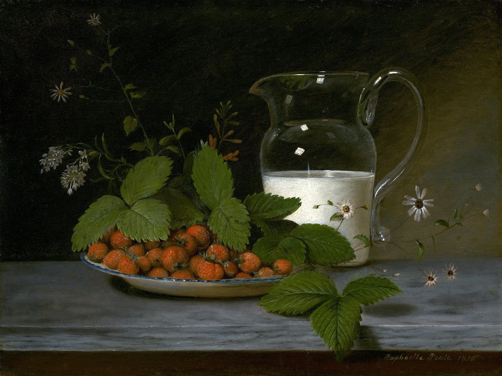 Tile Mural Still Life Strawberry Milk and Flowers, 6"x8", Matte