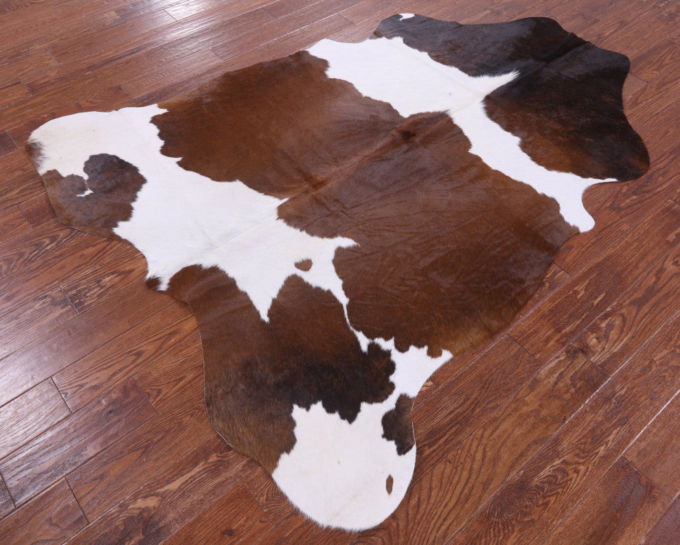 6' 11" X 5' 9" Brown and White Natural Cowhide Rug C2205