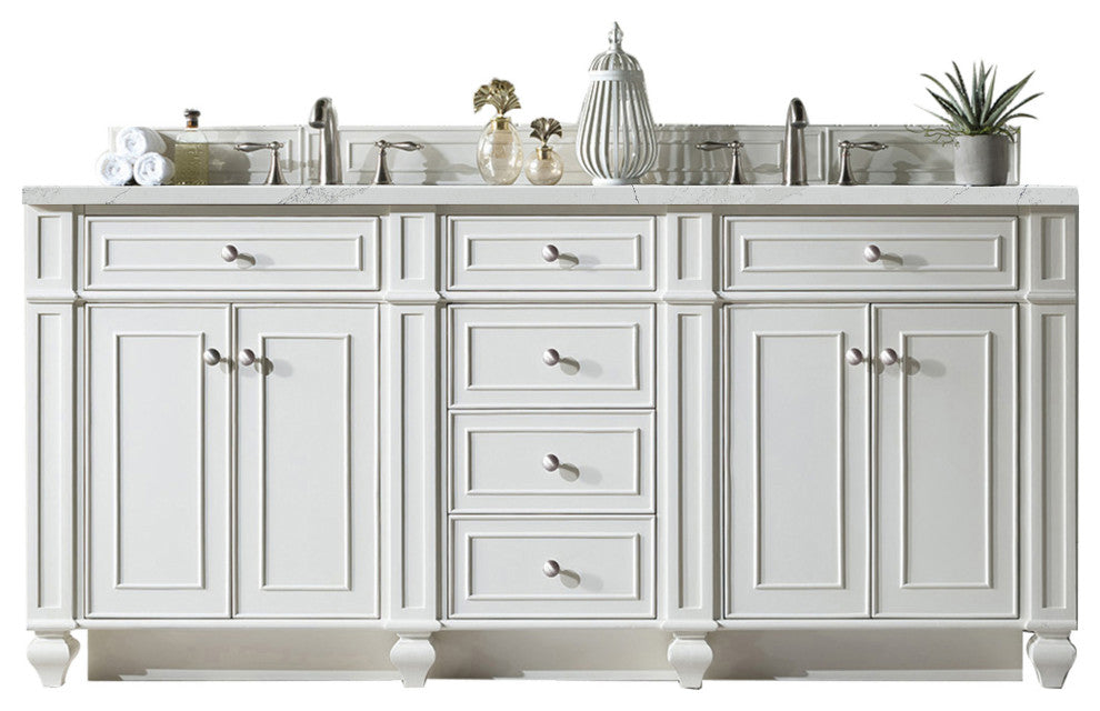 James Martin 157-V72-BW-3ENC 72" Bright White Double Vanity + Quartz Top