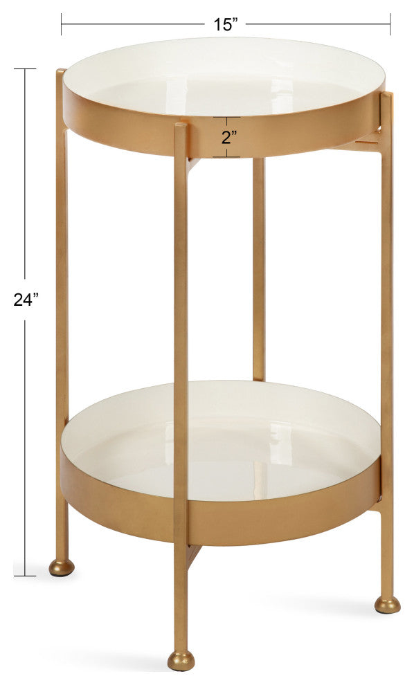 Nira Two-Tiered Metal Side Table, White/Gold 15x15x24