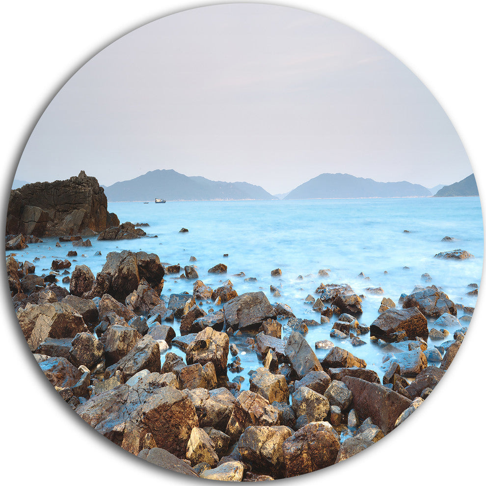 Stones On Shore Of Port Shelter Hk, Seashore Disc Metal Wall Art, 23"