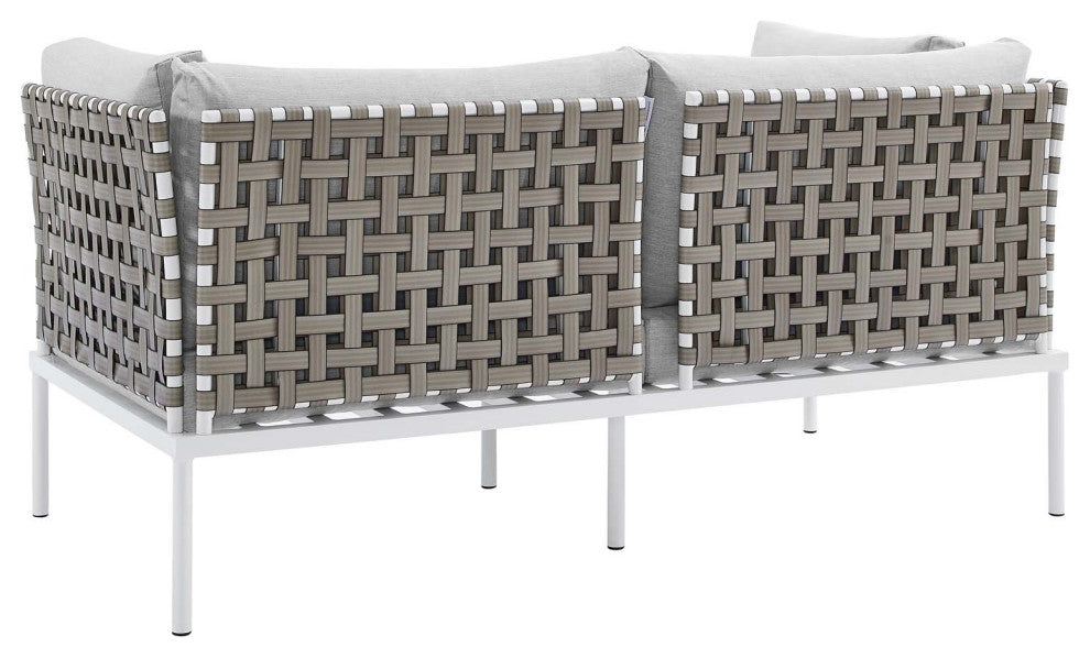 Lounge Sectional Sofa Chair Table Set, Sunbrella, Aluminum, Gray, Outdoor