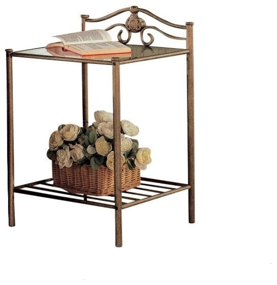 Sydney Antique Gold Iron Nightstand With Shelf