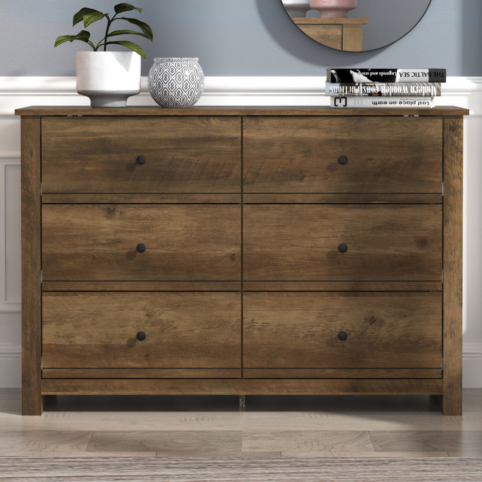 Genoa 6-Drawer Dresser, 31.5" Hx46.5" Wx16.5" D, Knotty Oak