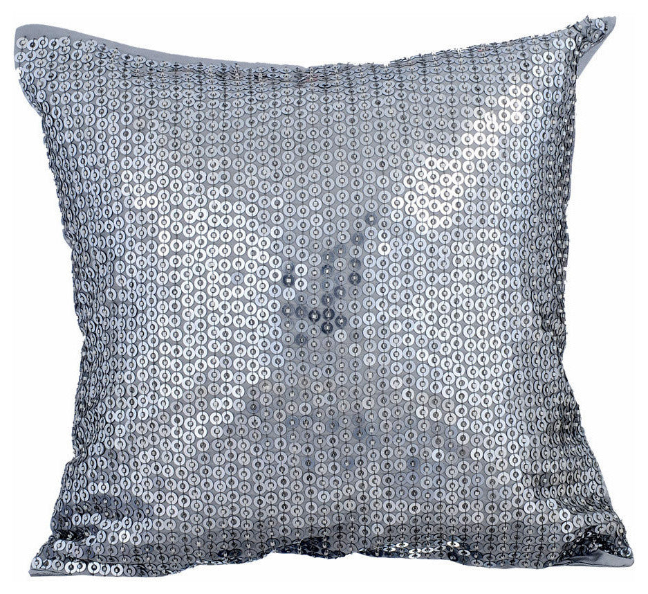 Silver Decorative Pillow Covers 24"x24" Silk, Passion In Steel