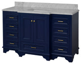 Nantucket 60" Bath Vanity, Royal Blue, Carrara Marble, Single Vanity