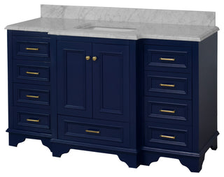 Nantucket 60" Bath Vanity, Royal Blue, Carrara Marble, Single Vanity