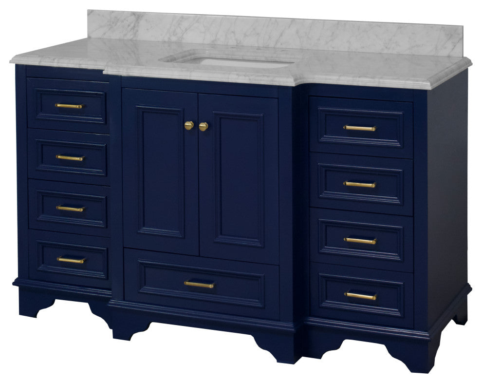 Nantucket 60" Bath Vanity, Royal Blue, Carrara Marble, Single Vanity