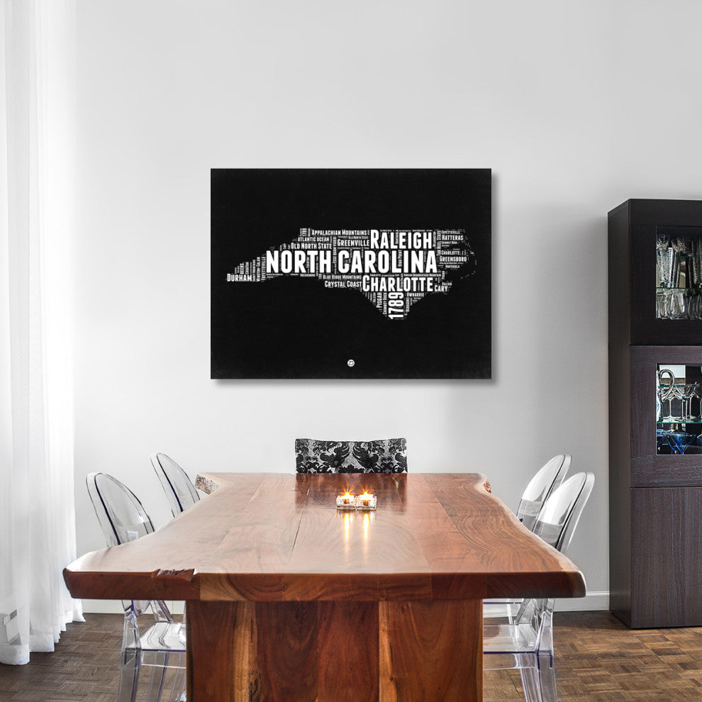 "North Carolina Black and White Map" Fine Art Print
