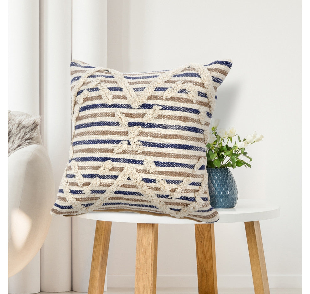 Textured Stripe Cotton Throw Pillow