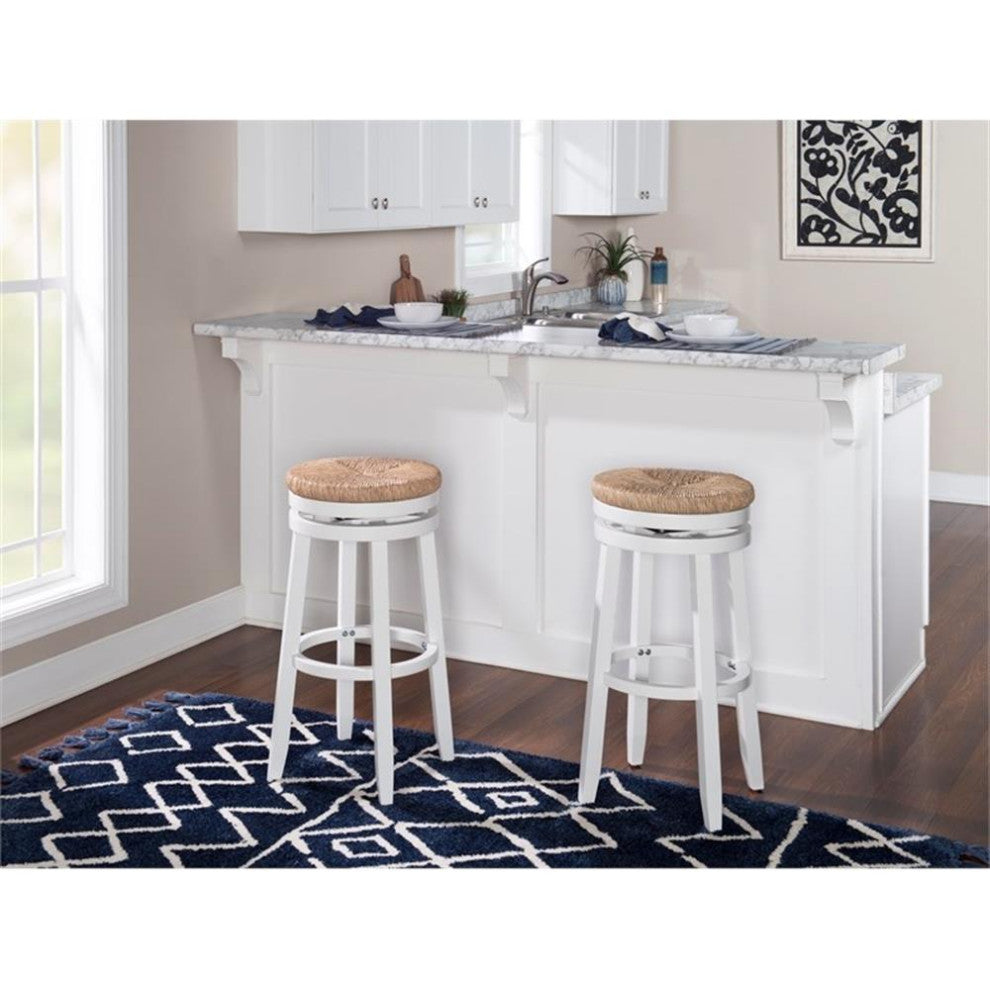 Linon Morgan 31.6" Wood Seagrass Swivel Seat Bar Stool in White