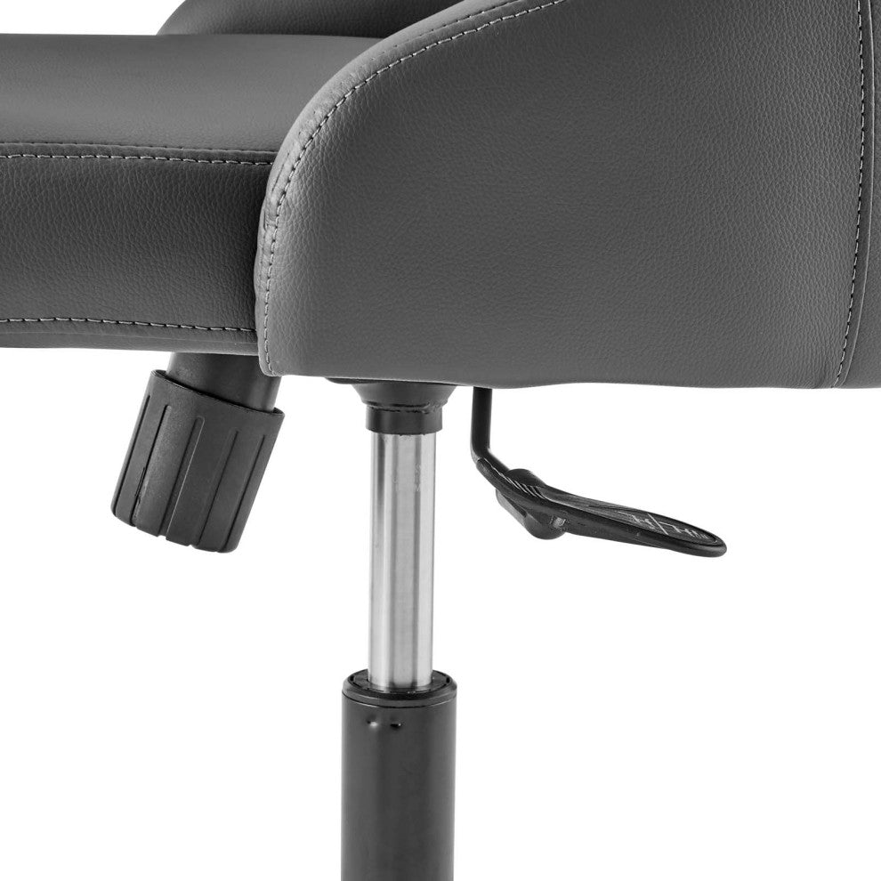 Computer Work Desk Swivel Chair, Faux Vegan Leather, Black Gray, Home Office