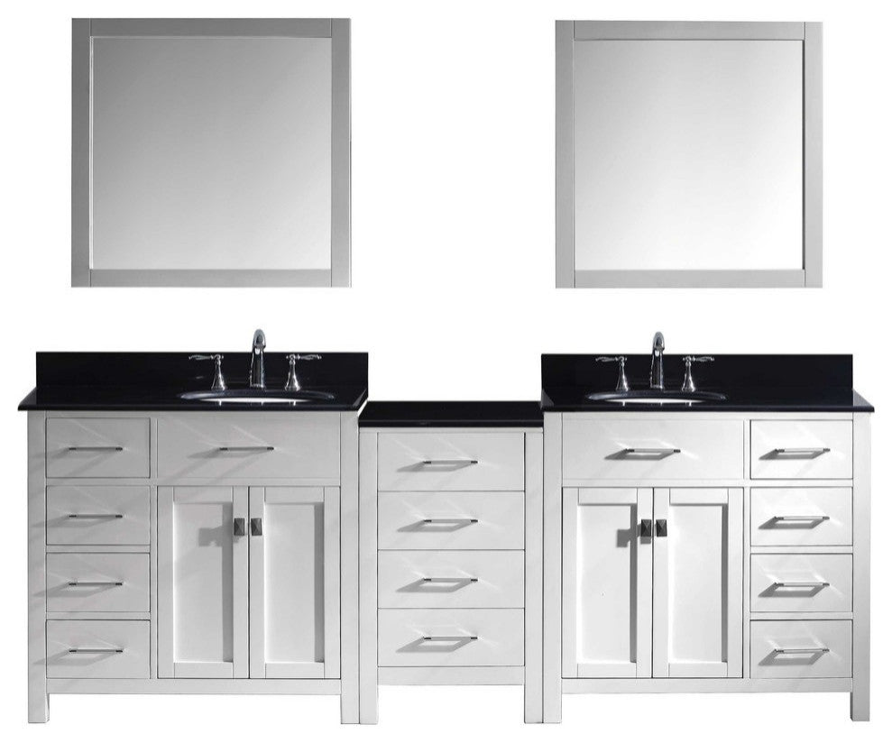 93" Double Bathroom Vanity, White, Round Sink, Brushed Nickel