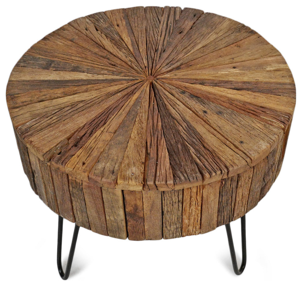 Salvaged Wood Pinwheel Side Table